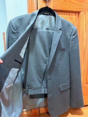 Express Men's Charcoal Gray Two-Button  Suit Coat + Pants